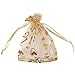 SumDirect 100Pcs 3 1/2x4 7/10 Inch Gold Heart Drawstring Organza Jewelry Pouches Wedding Party Christmas Favor Gift Bags