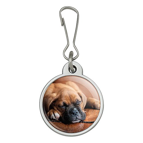 Boxer Puppy Dog Sleeping in Leather Chair Jacket Handbag Purse Luggage Backpack Zipper Pull Charm