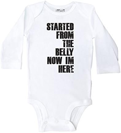 Baffle Baby/Started from The Belly Now I'm Here - White Long Sleeve Cotton Bodysuit