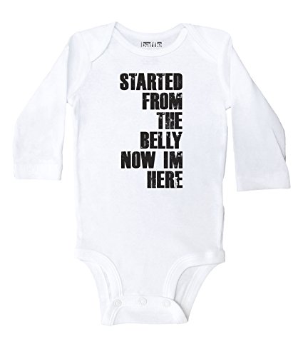 Baffle Baby/Started from The Belly Now I'm Here - White Long Sleeve Cotton Bodysuit