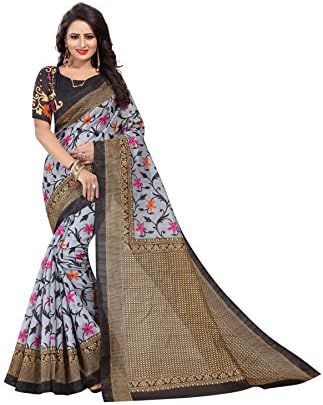 Shonaya Women`S Party Wear Bhagalpuri Silk Printed Saree With Unstitched Blouse Piece (Black & Grey)