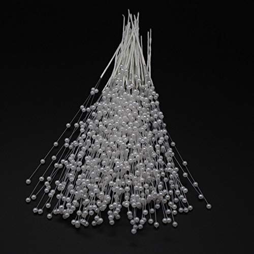 NUOMI White Pearl Sticks Beaded String for Crafts, 50 Strands Bridal Bouquets Decoration, Wedding Party Decor