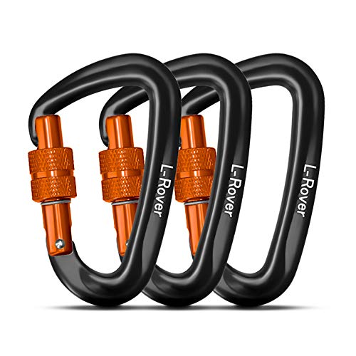 L-Rover The Best Ultra Sturdy Locking Carabiner Clips, Heavy Duty Caribeaners, x3/12kN/2645-pound Rating for Hammocks, Swing,Locking Dog Leash and Harness, Camping, Key Chains,Hiking & Utility - Thumbnail 5