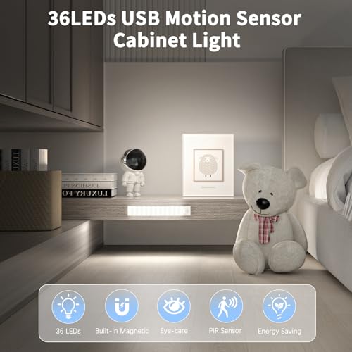 Schrankbeleuchtung LED mit Bewegungsmelder 2 Stück Schranklicht Schrankleuchte Led Leiste Batterie USB Wiederaufladbar Unterbauleuchte Küche für Kleiderschrank, Treppe, Kofferraum, RV