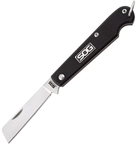 SOG Specialty Knives & Tools EL20-CP Contractor II Knife with Straight Edge Folding 2.5-Inch Steel Sheepsfoot Blade and Black G10 Handle, Satin Finish