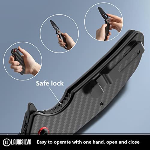 LAURISILVA Folding Pocket Knife,Carbon Fiber Lightweight Handle and D2