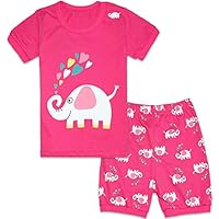 WWEXU Girls Pajamas Set 12M-12 Years PJS Elephant Pyjamas 100% Cotton Sleepwear Kids Loungewear Children Set Baby PJS (1Red, 7)