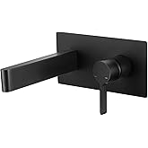IVIGA Wall Mount Bathroom Sink Faucet Solid Brass, Matte Black 2-Hole Single Handle Wall Bathroom Vanity Faucet Rough in Valve Included for Lavatory Vanity Basin