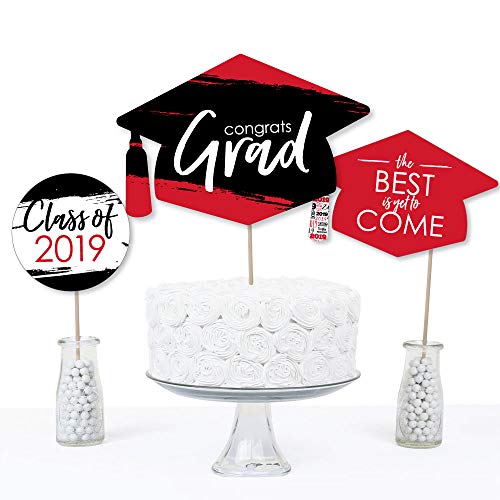 2 Red+Grad+Graduation+Centerpiece+Toppers