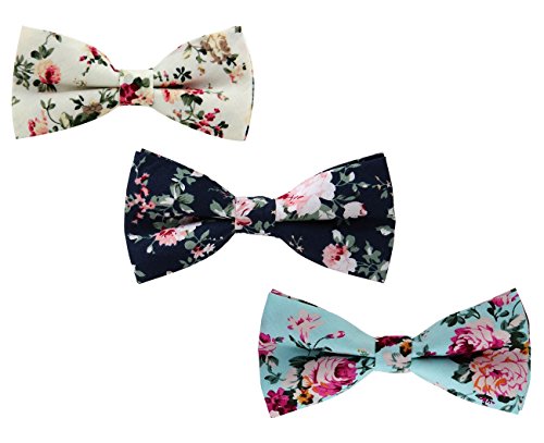 LEVAO Men's Cotton Floral Printing Bow Tie Mix 3-1 - Thumbnail 5