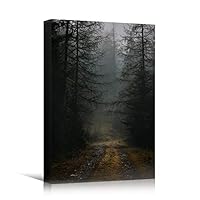 Canvas Wall Art Foggy Trees Cool Dramatic Forest Multicolor Nature Photography Rustic - 12x18 inches