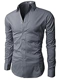 H2H Mens Wrinkle Free Slim Fit Shirt with Solid Long Sleeve GRAY,US M (Asia L)