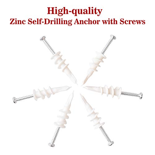 Drywall Anchors Plastic Self Drilling Hollow Wall Screw Anchors with Tapping Screws Assortment Set kit (120)