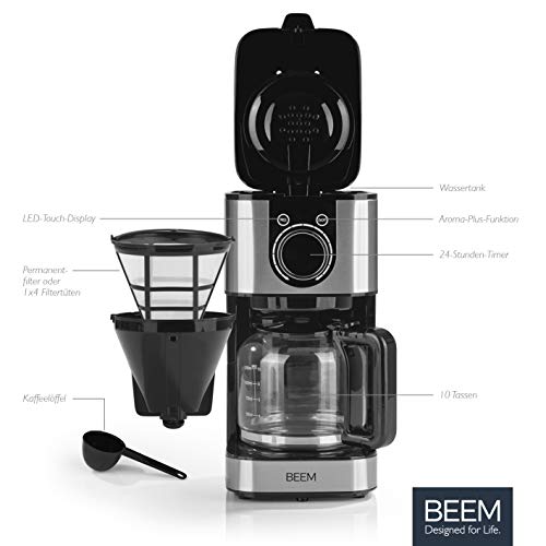 BEEM RESH-AROMA-SWITCH Filterkaffeemaschine - Glas | Edelstahl | 1,25 l Glaskanne | Stylisches Bedienrad | 24h-Timer… – Bild 4