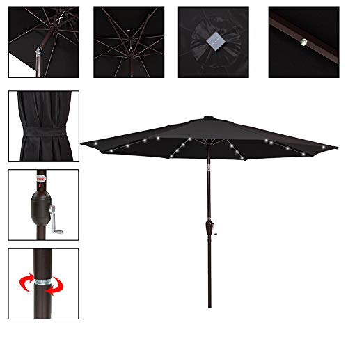 Sundale Outdoor Solar Powered 32 LED Lighted Patio Umbrella Table Market Umbrella with Crank and