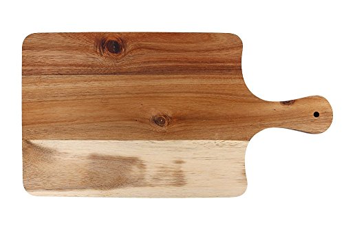 Rectangular Paddle Board LUCK EVERYONE Carved 100% Natural Acacia Wood, 16.5 x 8.7 IN Wooden Cutting Board, Serving Board With Handle For Bread Cheese Steak By HTB