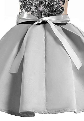 AYOMIS Flower Girl Pageant Dress Kids Party Embroidery Wedding Dresses 2-9 Years(Silver,5-6Y)