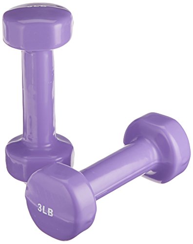 Sammons Preston Vinyl-Coated Iron Dumbbells, 3-Pound, Pair, Soft Easy-Grip Dumbbell Weights for Strength Training, Muscle Toning, Body Rehabiliaiton, and Physical Therapy, Home, Gym, and Clinical Use