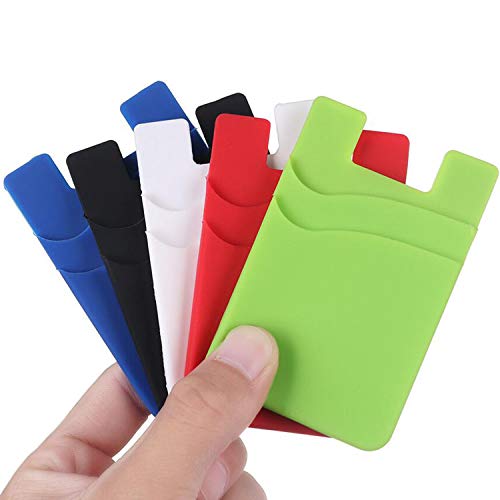 Phone Card Holder Silicone Wallet, Stick-on ID Credit Card Double Pockets for Smartphones iPhone/Android/Samsung Galaxy Black