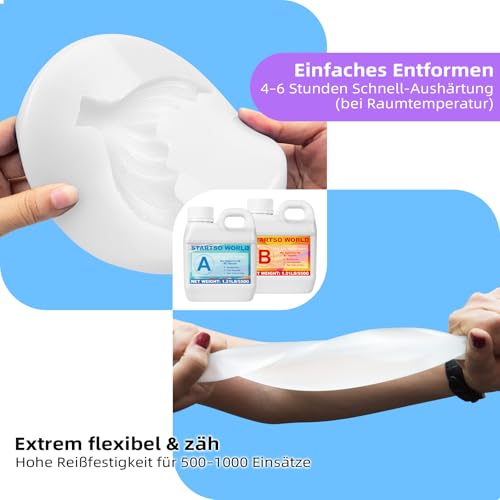 STARTSO WORLD Impression Silicone, 1L 20A Liquid Silicone/Casting Silicone, Translucent Silicone Rubber for Mould Making, Ideal for DIY Resin Moulds, Candle Mould, Soap Mould, Casting, Crafts