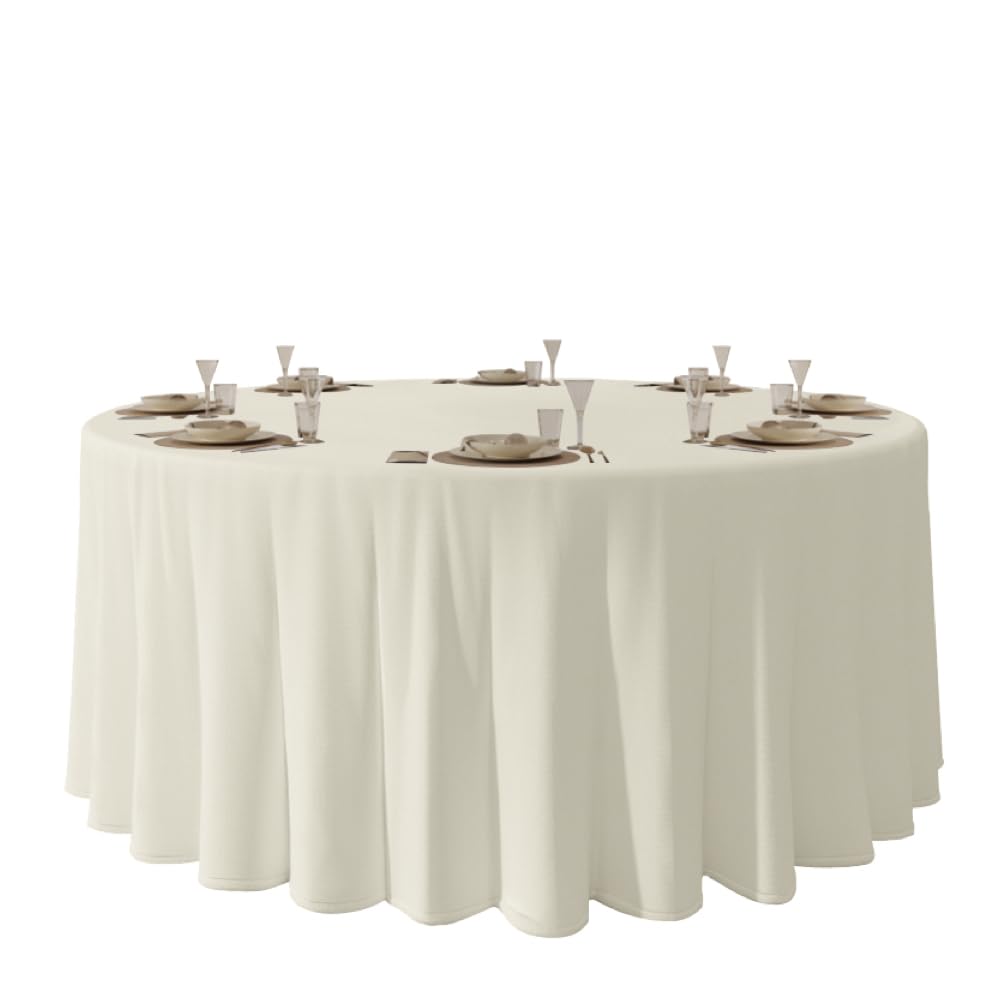 Urby 120'' Ivory Round Tablecloth for 5-6ft Round Folding Table That Seats 6-8 Guests, Mantel Redondo Para Mesa De 6 Sillas, Ideal for Party, Wedding, Banquet and Events.