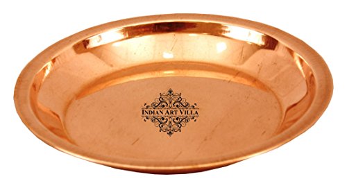 INDIAN ART VILLA Copper Pooja Thali Plate, Poojan Purpose, Spiritual Gift Item, 7" Inch