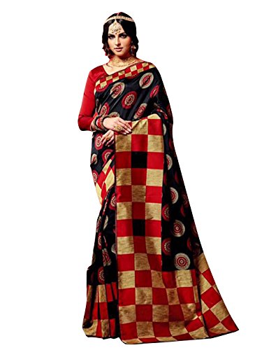 Shonaya Women's Printed Bhagalpuri Art Silk Red Designer Saree With Unstitched Blouse Piece