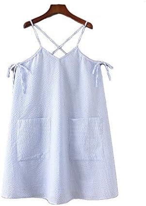 Ronald Turner Dresses V neck stripped strap shift dress low cut bow tie pockets backless looses as picture M