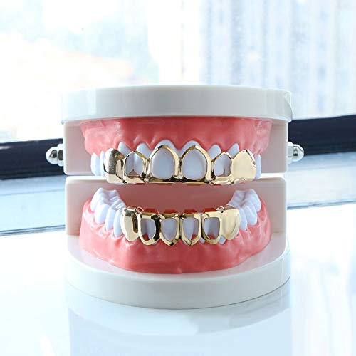 TSANLY Open Face Grillz Teeth 24k Gold Grillz Plated Caps New Custom Fit Top & Bottom Grill Set