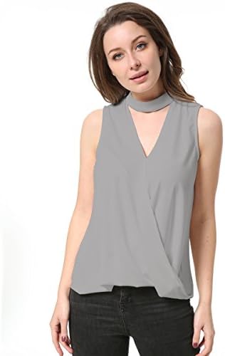 KAIGENINA Women Blouse Chiffon Knit Vest Choker Top Womens Shirts