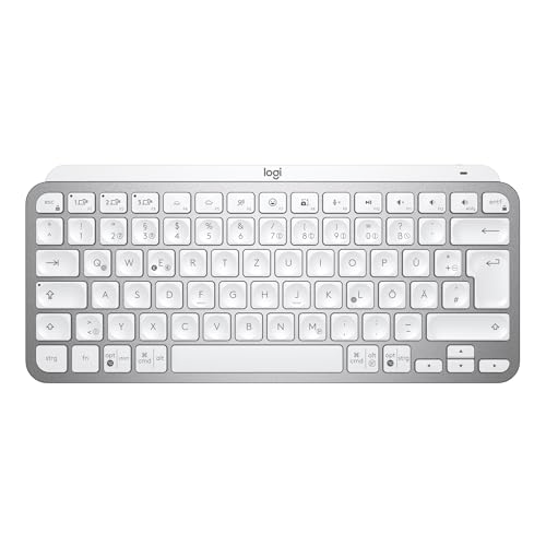 Logitech MX Keys Mini Kabellose Tastatur, Kompakt, Bluetooth, Hintergrundbeleuchtung, USB-C, Kompatibel mit Apple macOS, iOS, Windows, Linux, Android, Metallgehäuse - Hellgrau