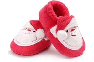CHARROST Unisex Baby Christmas Santa Shoes Infant Non-slip cozy Fleece Booties Newborn First Walking Shoes Boys Girls Winter Warm Slippers