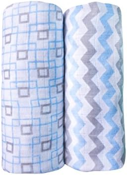 Baby Muslin Swaddle Blankets for Boys 100% Cotton Burp Swaddler Receiving Blankets (2 Pack)