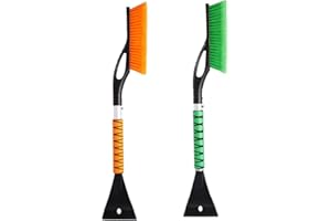 2 Pack 27 Inch Snow Brush for Car and Truck Ice Scraper Detachable Ice Scraper Cleaning Tool with Ergonomic Grip Bristle and 