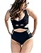 GWELL Women's 2PCS Plus Size High Waist Push Up Padded Strappy Swimsuits Bikini, US 8-10 (Tag XXL), Black