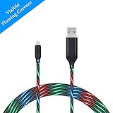 iChase Light Up Led Charging Cable, Advanced Current Visible Flowing EL LED Lights Charger Cable, Probably The World's Most Cool Cable-3ft (Rainbow)