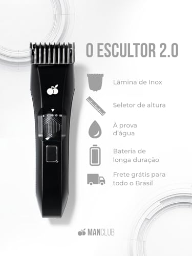O Escultor 2.0 da MANCLUB: Barbeador Elétrico sem Fio | Bivolt | À Prova D'água | Lâmina de Aço Inoxidável | 21 Ajustes de Altura