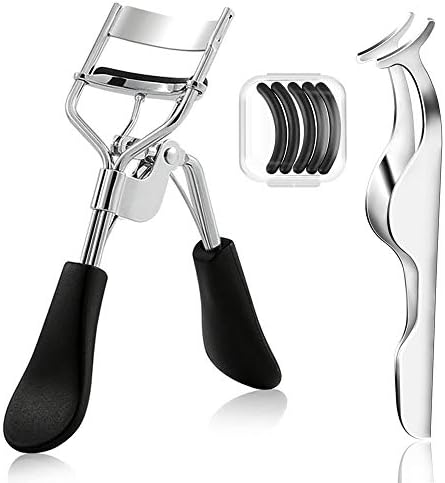 Eyelash Curler - Just Dramatically Curled Eyelashes and Lash Line in Seconds -With 5 Silicone Refill Pads and Tweezers - Eyelash Curler Fits Most People