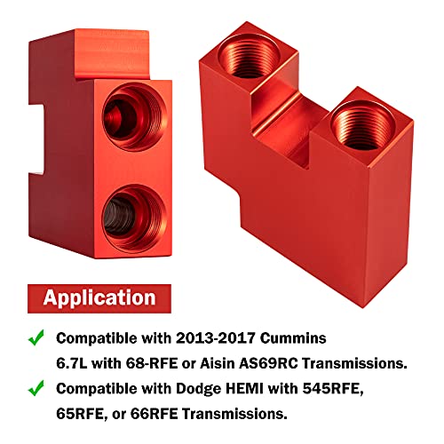 thumbnail image 2 of Transmission Cooler Bypass Block For 2013-2017 6.7L Cummins (68RFE/AS69RC) – Billet 6061 Aluminum, Improves Cooling 2 of 14