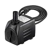 Lyqily 400GPH Water Pump Ultra Quiet 25W Submersible Fountain Aquarium Fish Pond Hydroponic Pump with 6.6ft High Lift, 5.9ft Three-pin Plug Power Cord, 2 Nozzles