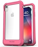 Encased iPhone XR Case Pink Clear Back w/Tempered Glass Screen Protector (Falcon Series) Ultra Rugged Full Body Transparent Protective Cover