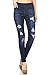 Women's Stretch Pull-On Skinny Ripped Distressed Denim Jeggings W/Pockets Medium Dark Denim