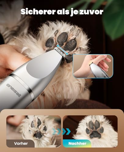oneisall 4-in-1 Dog Clipper Set, Quiet Paw Trimmer for Dogs, LCD Display Clipper for Cat, Dog, Paw Trimmer & Dog Razor & Claw Grinder for Body, Paws, Eyes, Ears (Silver)