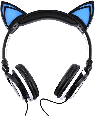 Teetox Kids Headphones Cat Ear Headphones Blinking Fashion Glowing Cosplay Fancy Foldable Over-Ear Gaming Headsets with LED Light for iPhone6s,6s Plus,Android,iPad and Computer,Black