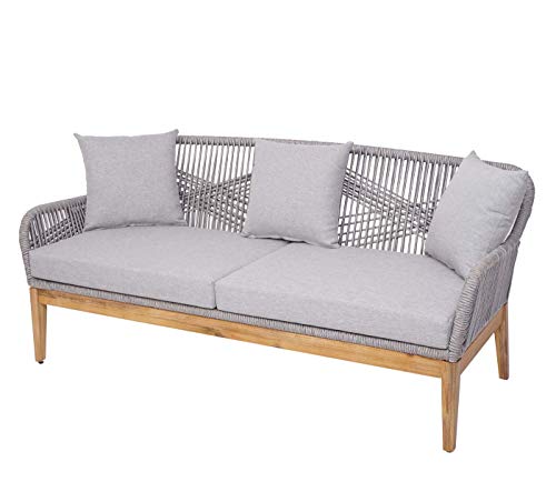 Mendler Gartengarnitur HWC-H56, Lounge-Set Sitzgruppe Sofa, Seilgeflecht Rope Holz Akazie Spun Poly FSC- Kissen hellgrau – Bild 4