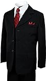 Boys Pinstripe Suit in Black with Matching Dark Red Burgundy Tie