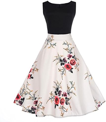 DAYSEVENTH Women Vintage Elegant Sleeveless Print Evening Party Prom Swing Dress