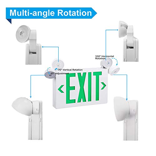 SPECTSUN LED Exit Emergency Light with Battery Backup, Green Exit Emergency Sign with 2 Lamp Heads, Fire Exit Sign with Emergency Lights, Hardwired Exit Sign - 1 Pack, Plastic Modern Exit Sign Indoor
