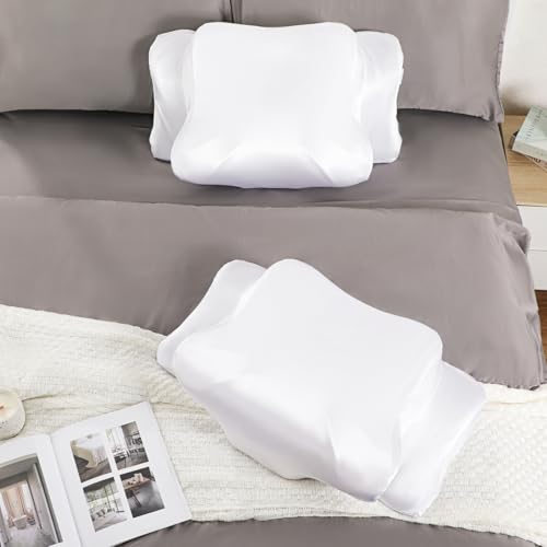 Zelimun Satin Memory Foam Pillowcases, for Neck Pillows, 63 x 38 x 14 cm, Silky Smooth Pillow Case with Zip, White