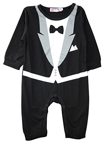 Toddler Infant Baby Boys Long Sleeve Suit Tux Costume Bodysuit Onesie, White Black